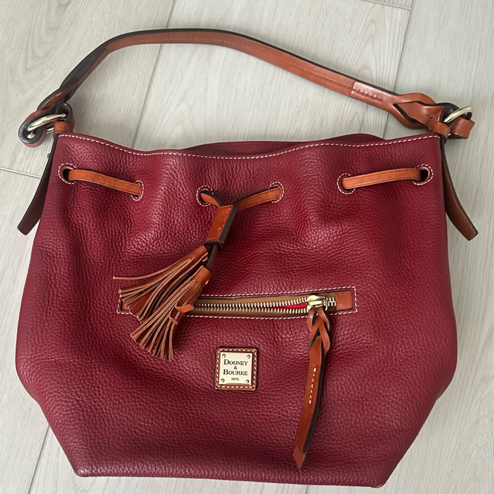 Dooney & Bourke Red Leather Shoulder Bag with Tassel and Wallet